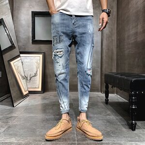 2021新款烫钻印花弹力牛仔裤男修身小脚裤九分裤QT6027-1025,男装牛仔裤,电商D218