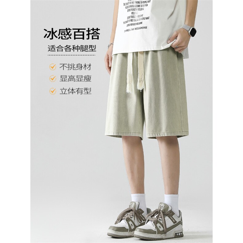 港风ins复古织带牛仔短裤男夏季薄款五分裤DK852-特批-34图片