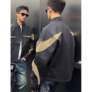 秋季新款拼接撞色时尚潮牌立领外套男简约休闲夹克 J487图片
