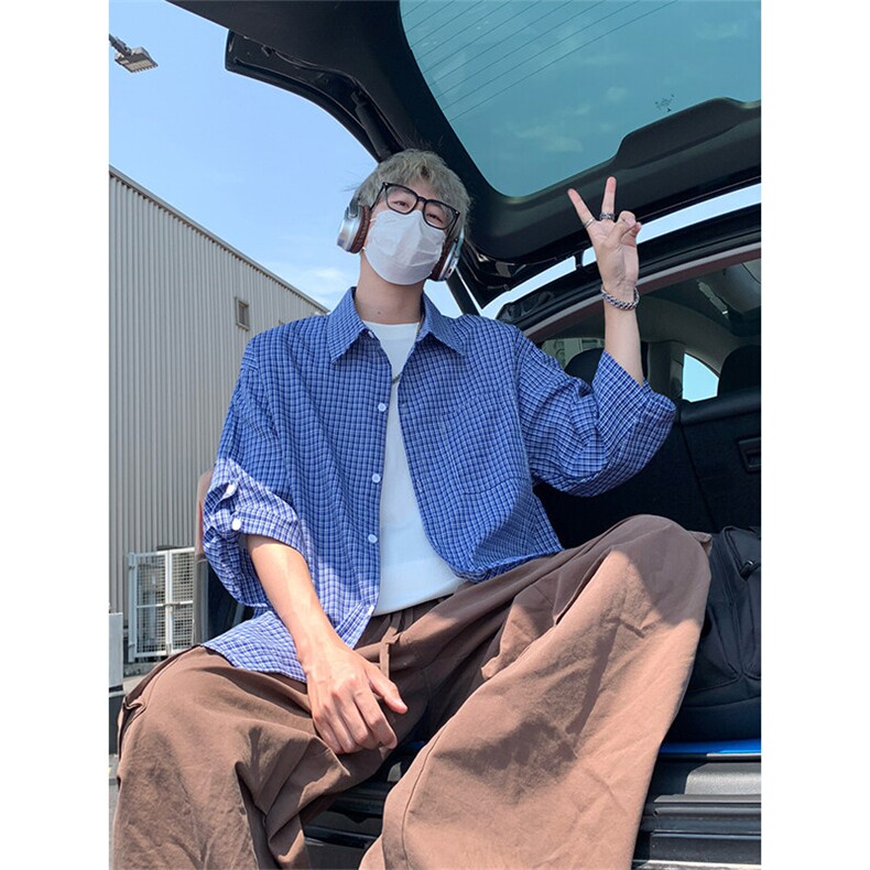 美式复古蓝色连帽/翻领衬衫男衬衣外套上衣DC2243/DC2244-特价P35图片
