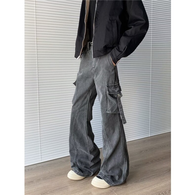 美式复古设计感多口袋牛仔裤男宽松阔腿高街工装裤子RK3242-P61,男装牛仔裤,星座412-3