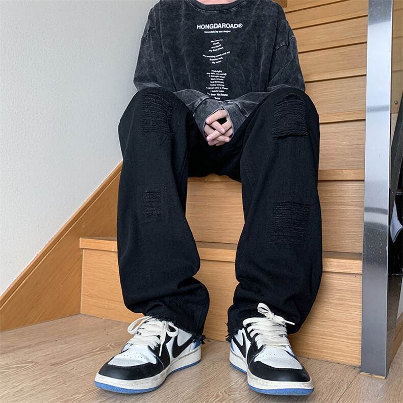 欧美vibe裤子男美式街头高街破洞牛仔裤男春季直筒裤潮N1433-p45,男装牛仔裤,星座1008-1
