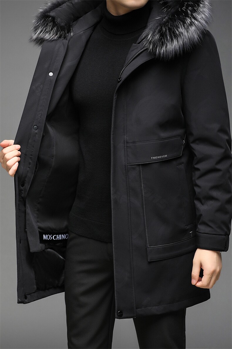 新款兔毛领内胆银狐毛领羽绒服商务休闲冬季保暖男装DS81001-P860，男装中老年男装，电商B212（原钱塘6029）