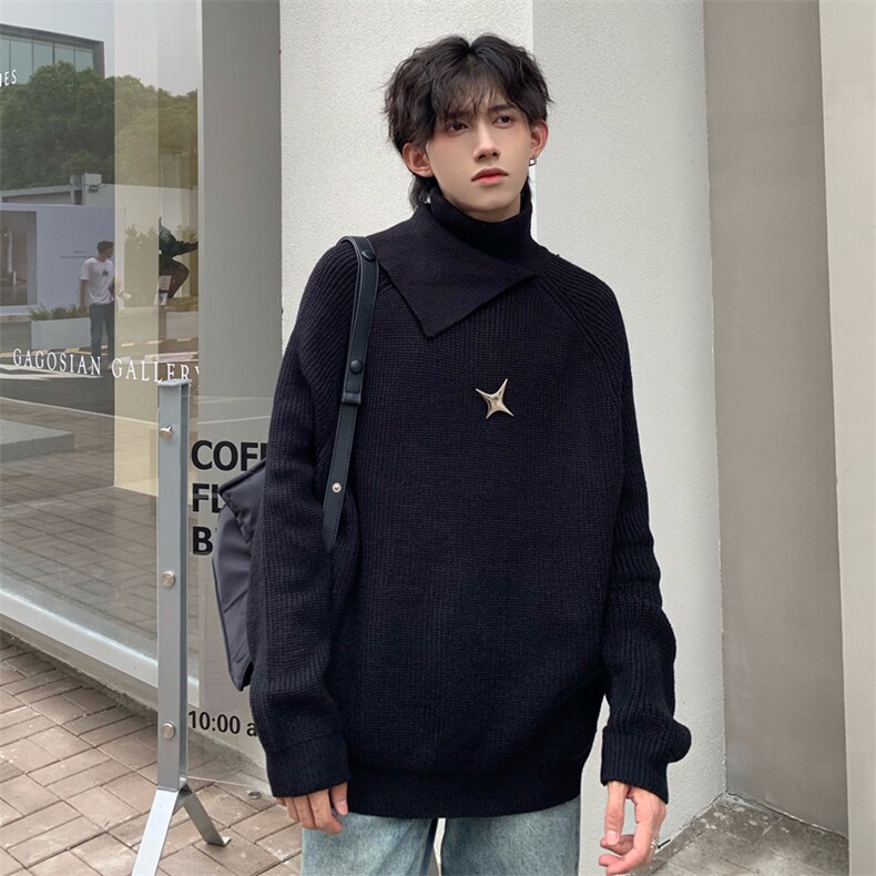 小众金属感针织高领毛衣双领设计高级针织衫男简约上衣T910-P78,男装针织衫/毛衣,星座1501