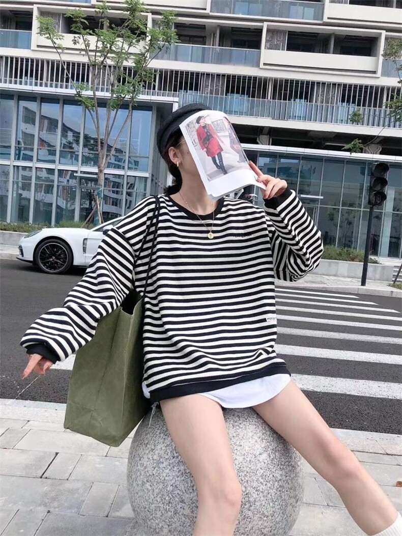 银狐绒条纹假两件卫衣，女装卫衣/绒衫，一杭