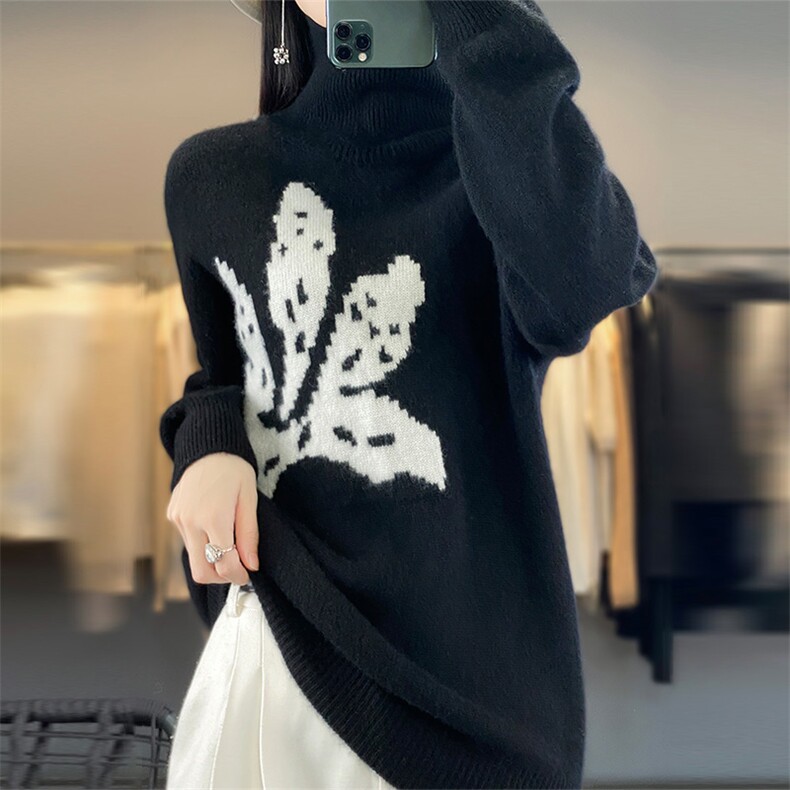 2025年秋季新款百搭高领提花羊毛衫,女装羊毛衫,丽特绒