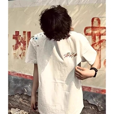 万针全刺绣工艺抖音得物高品质260克重磅纯棉双纱美式高街短袖T恤，男装T恤，电商A486
