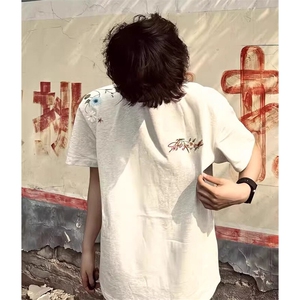 万针全刺绣工艺抖音得物高品质260克重磅纯棉双纱美式高街短袖T恤图片