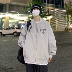 美式复古酒红色棒球服外套男夏季2025新款潮牌青少年飞行大码夹克，男装夹克，星座715-4