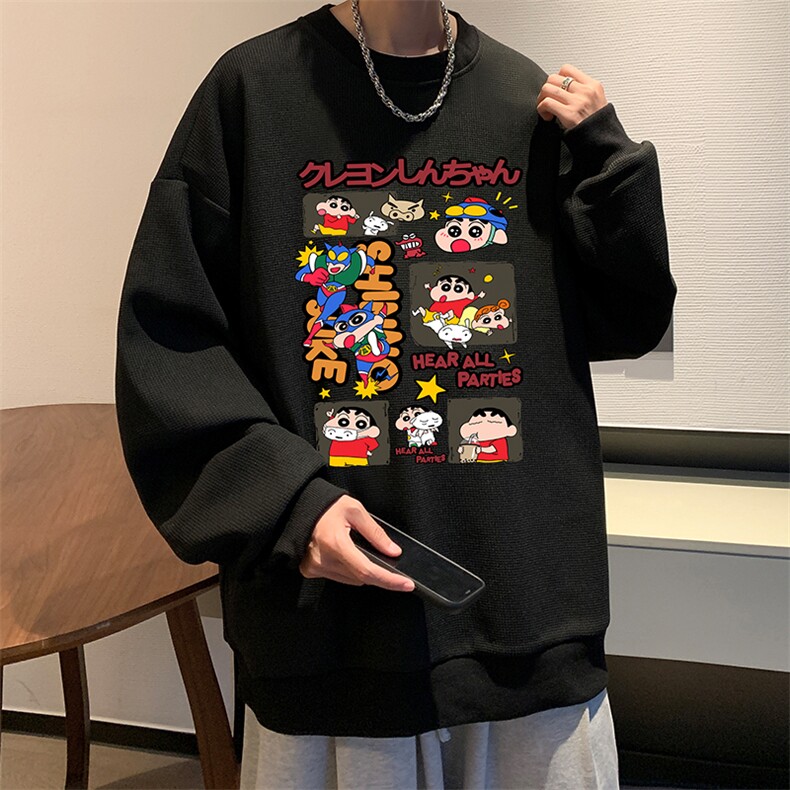 华夫格卫衣圆领卫衣男大码长袖t恤男外套HW76311-P30加绒款-P40,男装卫衣,电商A040