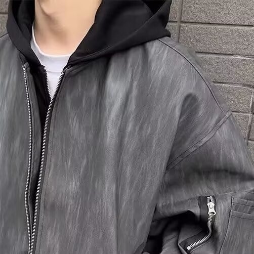 PY307-美式复古连帽宽松休闲短款pu皮纹理夹克外套-网络图,男装夹克,星座1002-2
