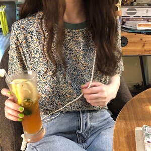 复古碎花宽松百搭雪纺上衣3099#现货图片