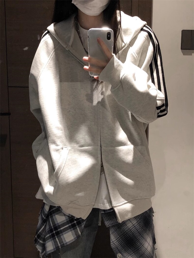 抖音得物全棉二开支持退换加绒加厚双拉头拉链连帽卫衣开衫CM19,男装卫衣,电商A486
