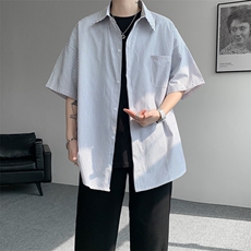 8XL-M条纹短袖衬衫男夏季宽松慵懒风痞帅大码衬衣外套DC28001P40，男装衬衫，电商B312