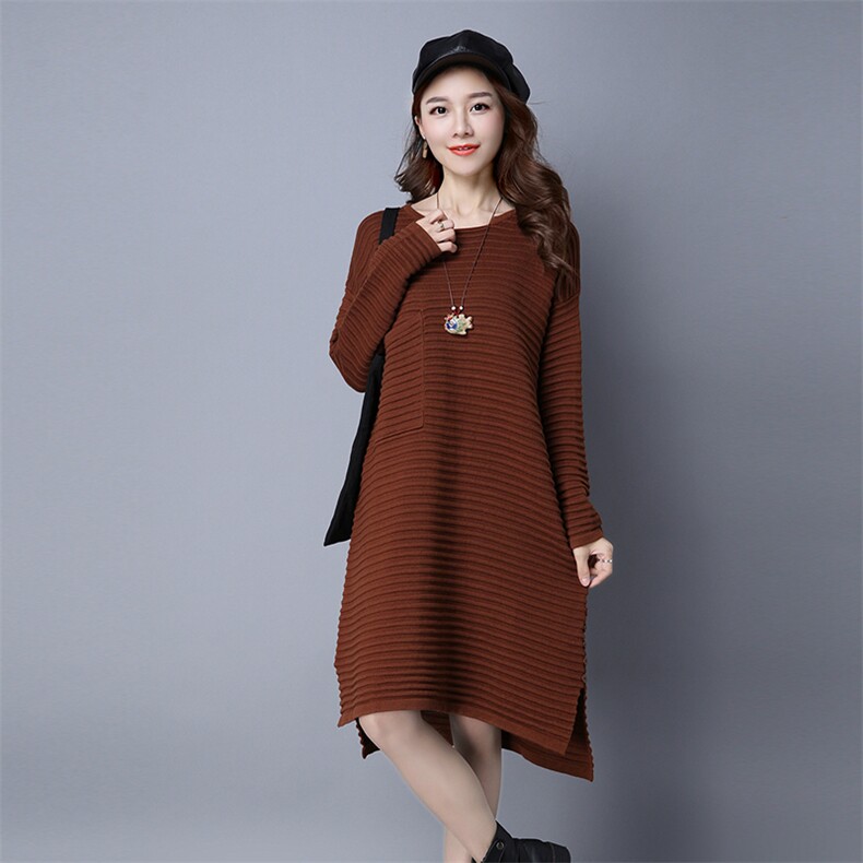 2021年秋季长袖套头中长款针织衫/毛衣圆领通勤，女装针织衫/毛衣，独衣靓