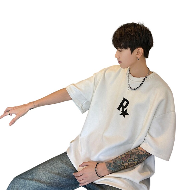 WASSUPHAPPY重磅麂皮绒r星t恤男夏季美式潮牌短袖高街五分袖衣服,男装T恤,电商B371