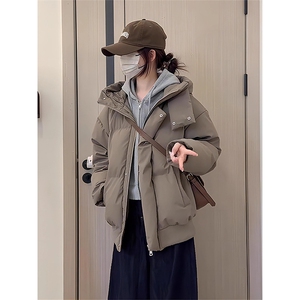 现货5W件冬季三防重磅boxy短款羽绒连帽PU皮棉衣外套防风加厚棉服图片