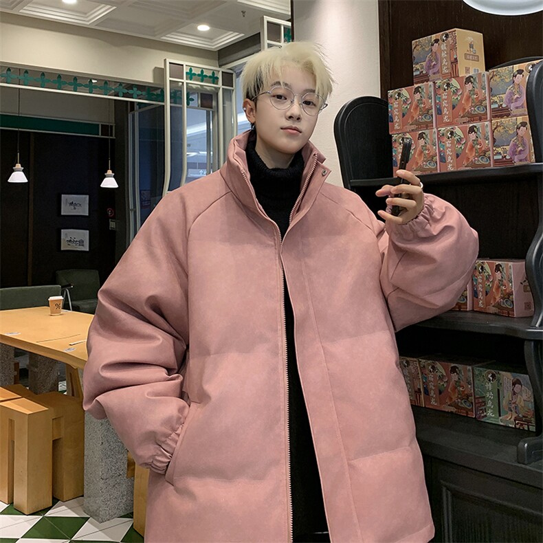 粉色冬pu皮衣做旧男外套 棉服 面包服 PU051 P85 直播图片