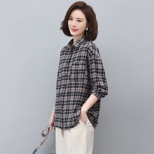 格子衬衫女长袖2025新款春秋衬衣春款漂亮小衫妈妈上衣图片