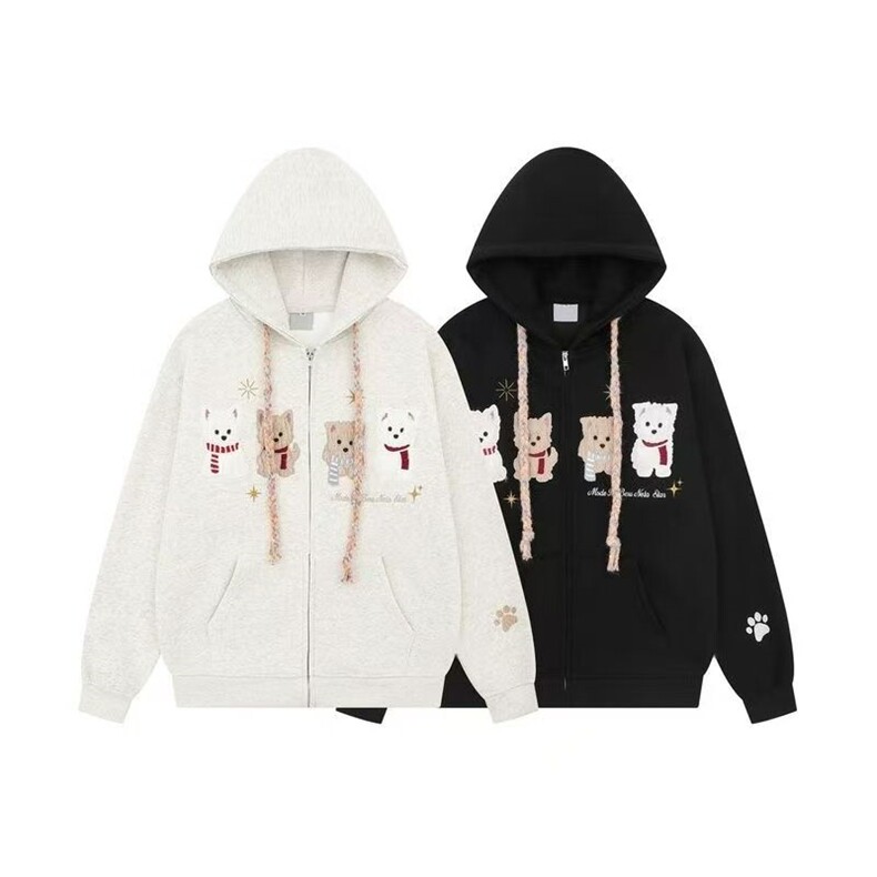 5502-P62美式复古刺绣毛绒小狗拉链休闲卫衣，女装卫衣/绒衫，星座617A-2