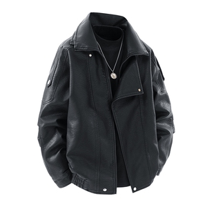 得物二开 嘻哈街头机车服男士PU皮衣宽松潮牌外套痞帅JK1191-P90图片