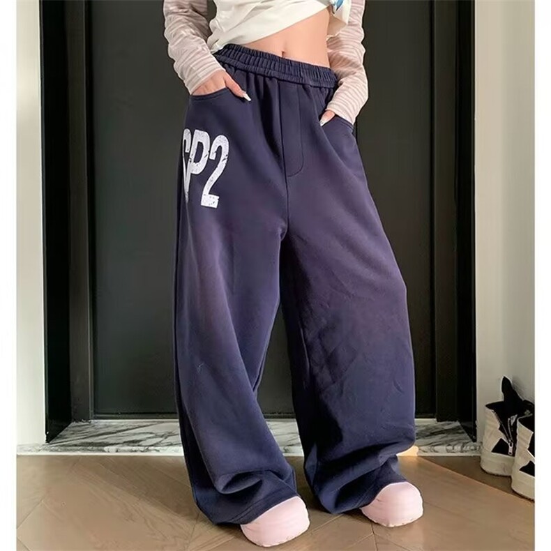 美式复古松紧腰字母印花宽松运动卫裤街头baggy阔腿休闲裤男女,男装休闲裤,四季星座505