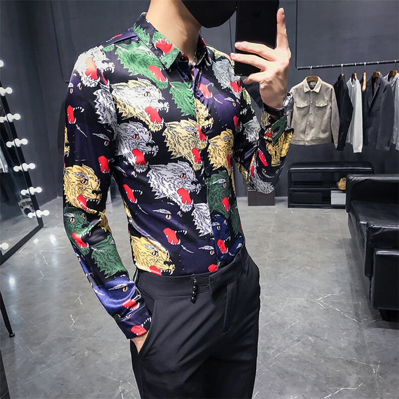 秋季英伦硬汉男衬衫网红小伙绅士花衬衫 图2 C301-C83-P55图片