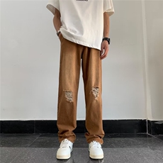 美式破洞牛仔裤男韩版潮流帅2023秋冬新款ins宽松长裤RK1115-P41，男装牛仔裤，星座412-3
