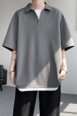 8XL-M假两件V领短袖t恤男夏翻领半袖宽松重磅华夫格大码DT001P40，男装T恤，电商B312