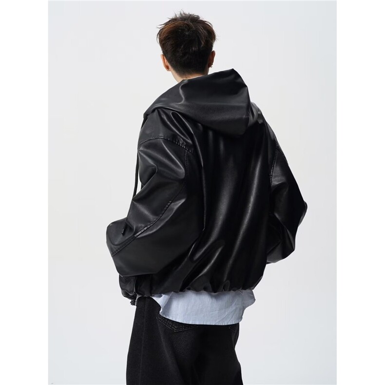 连帽皮衣外套男秋cleanfit痞帅高级感廓形宽松PU皮夹克JK226P75,男装皮衣,星座1013-1
