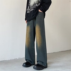 复古水洗牛仔裤男秋痞帅高街裤子潮牌宽松阔腿长裤1266-P47，男装牛仔裤，星座910-5