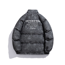白底立领PU皮复古做旧金属印花字母设计棉衣男MY77732P130控178，男装棉衣，星座227-7