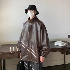 大码pu皮衣夹克钢印美式女复古oversize显瘦设计感情侣机车外套秋，男装夹克，星座226-2