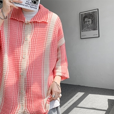 8XL-M特大码美式撞色新中式短袖衬衫男翻领休闲针织开衫DX312P35，男装衬衫，电商D206-1