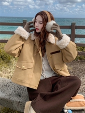 卡其色羊羔毛领拼接短款派克羽绒服女2025冬季小个子加厚保暖外套，女装羽绒服，慧尚依恋