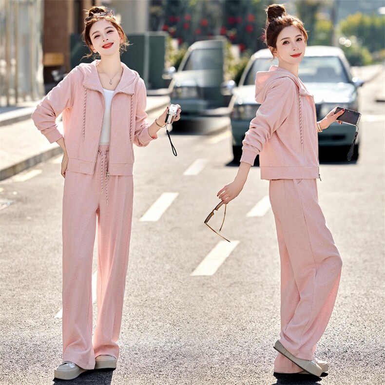 2025年春季新款休闲时尚开衫卫衣连帽外套裤子两件套现货，女装套装/套裙，辉煌依升