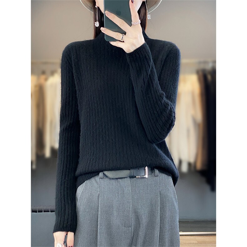 半高领秋冬装新款韩版修身显瘦长袖纯色羊毛衫,女装羊毛衫,绒汀羊绒
