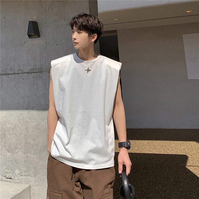 1美式垫肩背心男大码四角星无袖短袖T恤男BX8764P25控39，男装背心/马甲，星座226-2