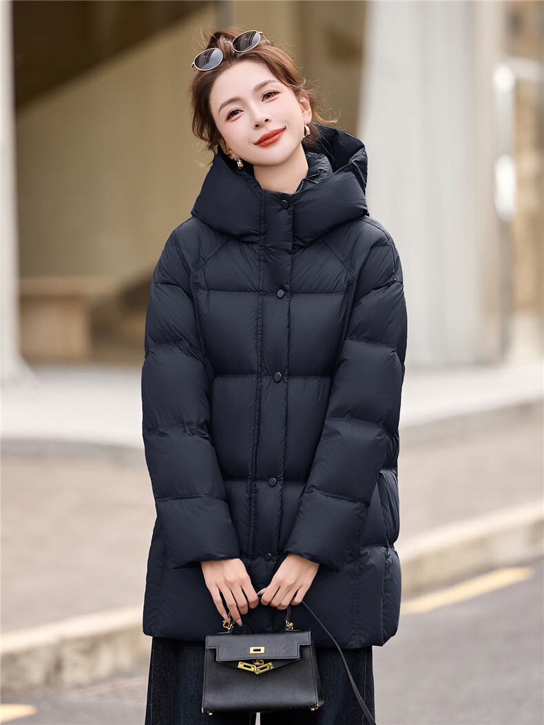 90白鸭绒羽绒服女2025冬季新款中长款连帽加厚宽松保暖羽绒外套,女装羽绒服,沁沁公主
