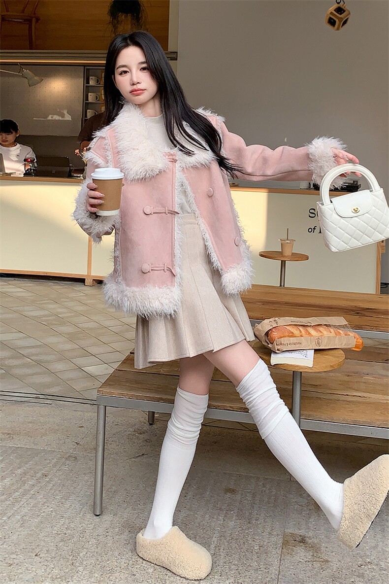现货主推皮毛一体加厚粉色翻领210-6361-P195-K288,女装羊羔毛/颗粒绒,浙宝210（原浙宝191）