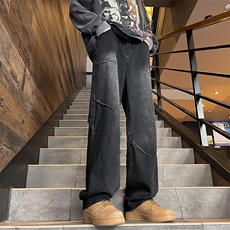 工装牛仔裤男士宽松直筒阔腿裤子美式高街潮流休闲长裤72660-p45，男装牛仔裤，星座1008