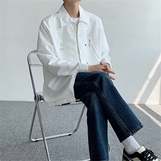 衬衫方领青春流行气质新款男长袖日系潮原宿文艺夏季纯色标准潮流，男装衬衫，星座601-2