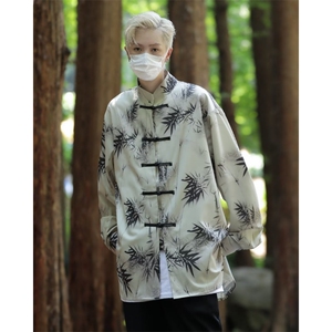 新中式盘扣立领衬衫男长袖夏季冰丝薄款风唐装高级感道袍衬衣图片