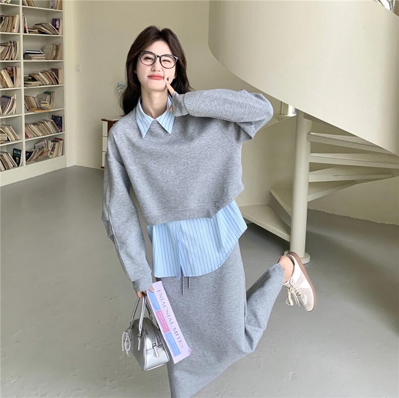 现货新款衬衫背心卫衣半裙套装三件套26165P185K288,女装套装/套裙,2D035