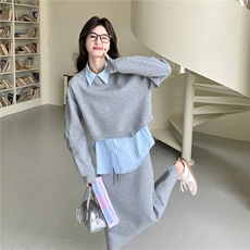 现货新款衬衫背心卫衣半裙套装三件套26165P185K288，女装套装/套裙，2D035