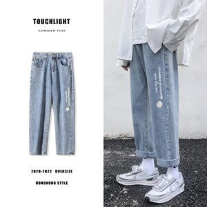 牛仔裤男韩版宽松百搭直筒裤小雏菊港风痞帅潮牌九分裤BK962-P33图片
