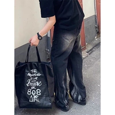美式直筒水洗扎染牛仔裤秋季潮束脚纯色常规青少年运动裤宽松型，男装牛仔裤，星座506A