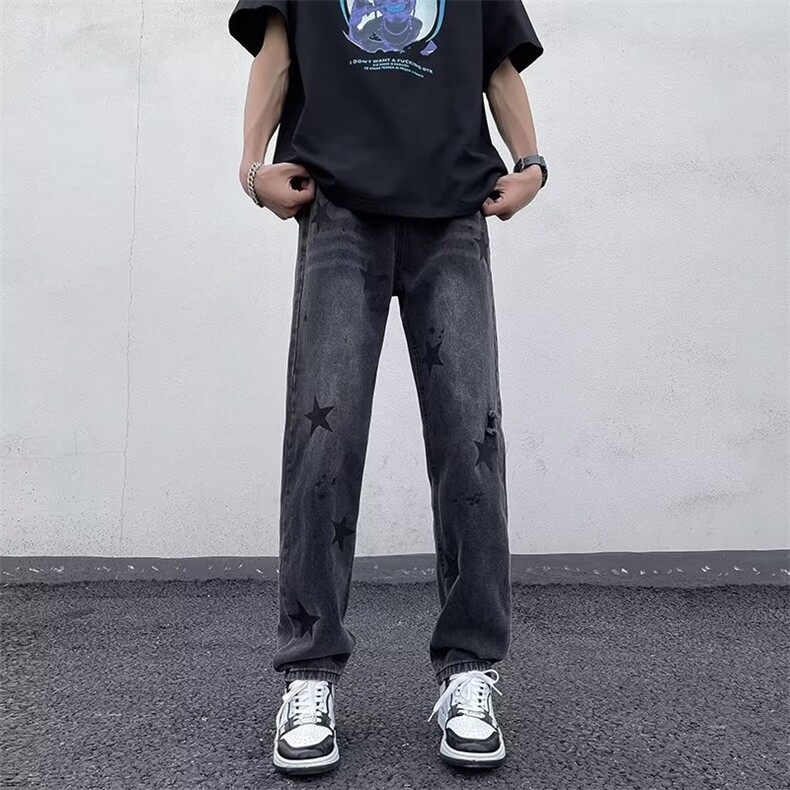 美式vibe裤子高街水洗牛仔裤男设计感小众拉链裤K766P40,男装牛仔裤,星座1116-2