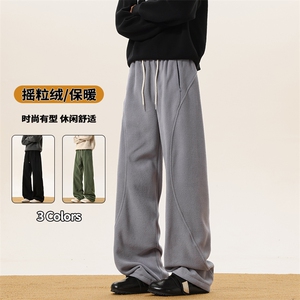 300g重磅双面摇粒绒男大码斜切口袋拉链休闲裤K24089-特P33控65图片