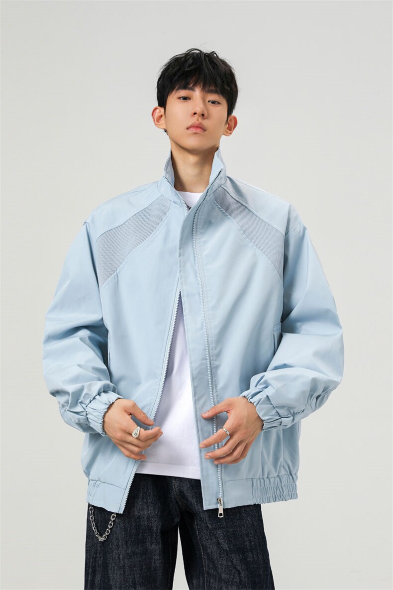 美式罗纹拼接袖子褶皱大码M-5XL教练夹克男JK78056P69控105,男装夹克,星座227-7